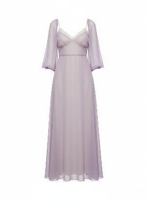vestido largo lila con encaje
