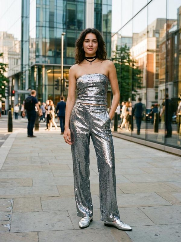 Silver sequin top for an unforgettable party look