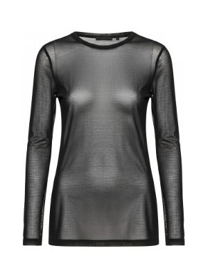 blusa de manga larga semitransparente · negro