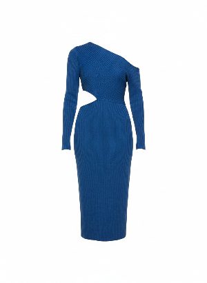 ribbed knit midi dress with cut-out