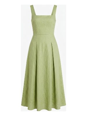 linen midi dress with square neckline