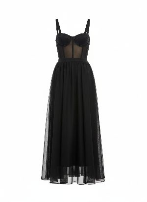 long black dress with corset bodice