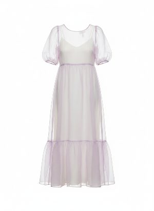 Midi dress with sheer overlay
