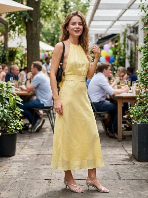 Yellow halter midi dress for your summer parties