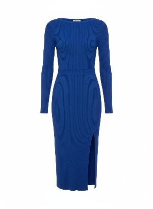ribbed knit midi dress with slit
