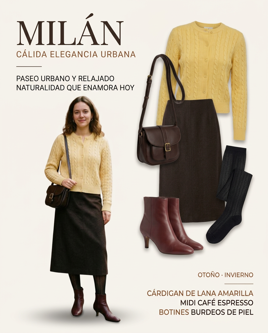 Cárdigan amarillo pastel para tus días de entretiempo con aire retro