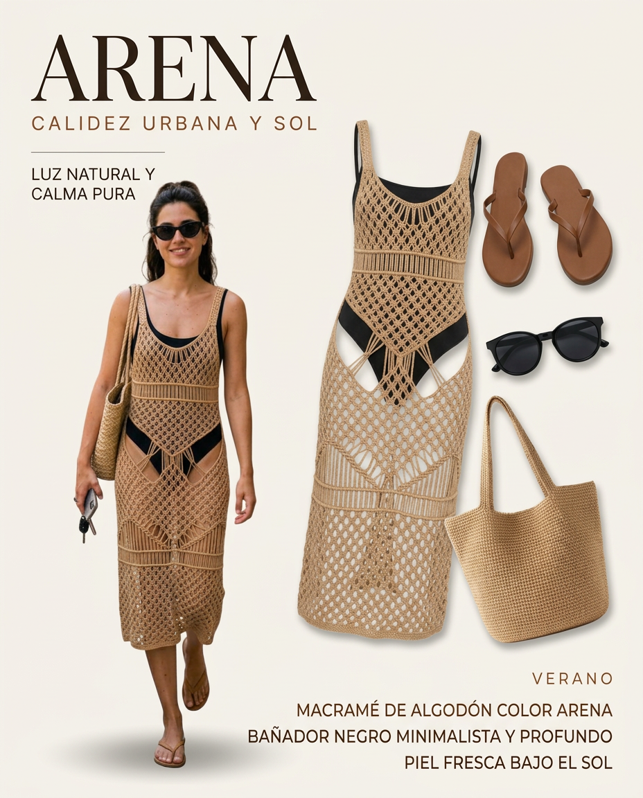 Vestido midi de crochet beige para tus días de verano