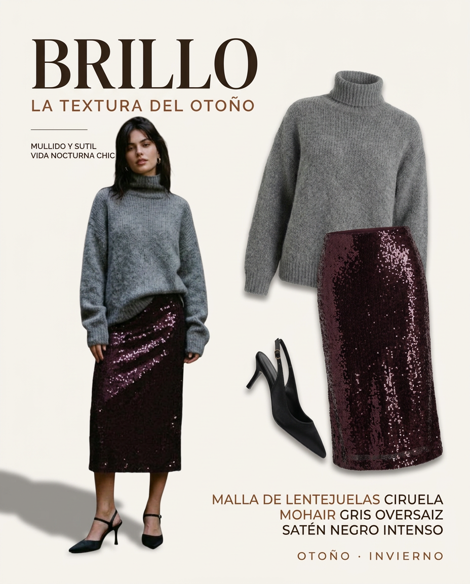 Falda midi burdeos de lentejuelas para brillar en tus fiestas de invierno